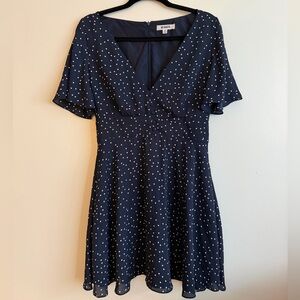 BB Dakota Navy Polka Dot Midi Dress
